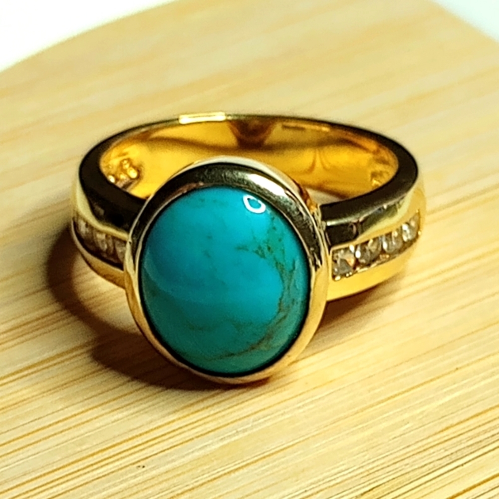 VINTAGE RING gold/ silver/ turquoise/CZ's